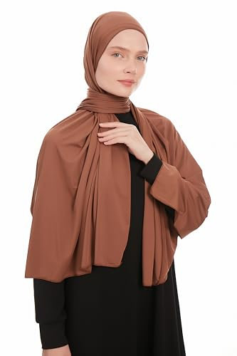 Ayisah Jersey Kopftuch Damen Hijab Muslimisch - Braun Viskose Jersey Hijab Kopftuch Für Damen - Dehnbar Moderne Islamische Hidzab Kopftücher Schal - Hidzab Kopftücher 70x180 cm (Braun)