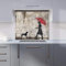 Premium Rainy Day Walk with Red Umbrella Kitchen Splashback 6mm Toughened Glass Kitchen Splashback – Heat Resistant Splashback for Kitchens, Perfect for Cookers and Hobs, Polished Edges