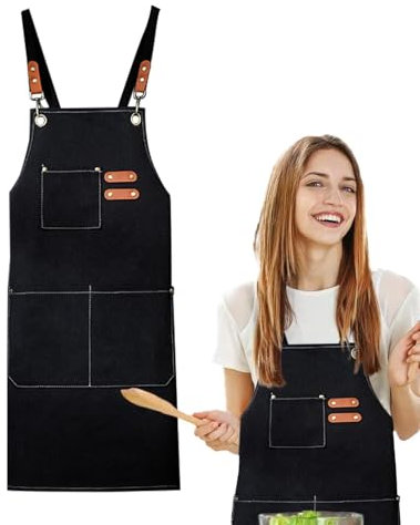 Kochschürzen mit Taschen, Kochschürze | Verstellbare Arbeitsschürzen | Verstellbare Küchenschürze, professionelle Kochschürze, Arbeitsschürzen für Frauen und Männer, Schwarz , Se référer au descriptif