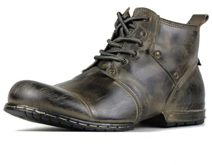 OSSTONE Stivali da motociclista in pelle da uomo Worker Biker, scarpe da motociclista in pelle per stivaletti con lacci OS-6015-1-A-R, Verde retrò, 48 EU
