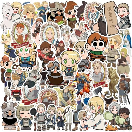 Delicious Dungeon Meshi Stickers, 50 Pcs Marcille Laios Figure Vinyl Waterproof DIY Sticker Decals for Party, Water Bottle Scrapbook Laptop Skateboard Computer for Teens Fans