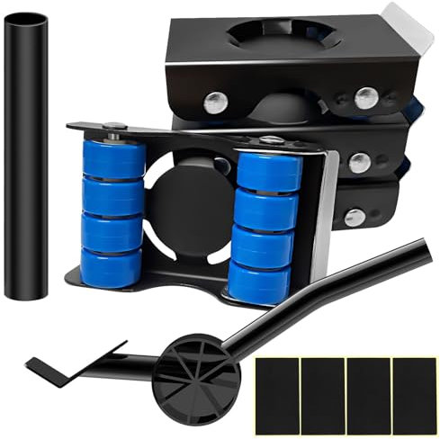 Lot de roulettes de transport professionnelles pour meubles avec frein TPE sur mesure, capacité de charge 350 kg, 4 chariots + 1 levier, roulettes de transport de meubles