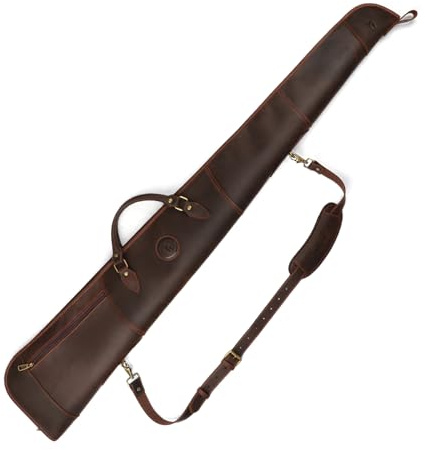 TOURBON Gewehrtasche aus echtem Leder, 52 Zoll, weich gepolsterte Gewehrtasche mit Reißverschlusstasche und Schultergurt