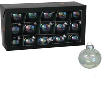 15 palline di Natale trasparenti 4 cm iridescenti o306 palline decorative in vetro trasparente per albero di Natale, 40 mm