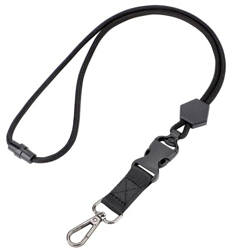 Segus Schlüsselband, 1 Stück Schlüsselband Sicherheitsverschluss, Lanyard mit Einstellbarer Länge, Rundes Umhängeband mit Abnehmbarer Schnalle, für Schlüssel, Karte (Schwarz)