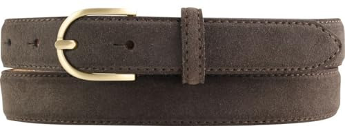 BELTINGER Damen-Gürtel aus Veloursleder 2,5 cm | Velour-Ledergürtel für Damen 25mm | Wildleder-Gürtel mit runder, goldener Gürtelschließe | Dunkelbraun 120cm