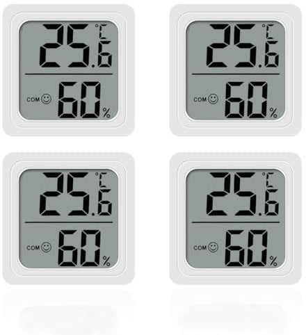 4PCS Room Thermometer, Digital Room Hygrometer Accurate Temperature Humidity Meter Gauge Monitor Indoor Humidity Meter Large LCD Display Celsius for House Greenhouse Baby Office Garden Cellar (White)