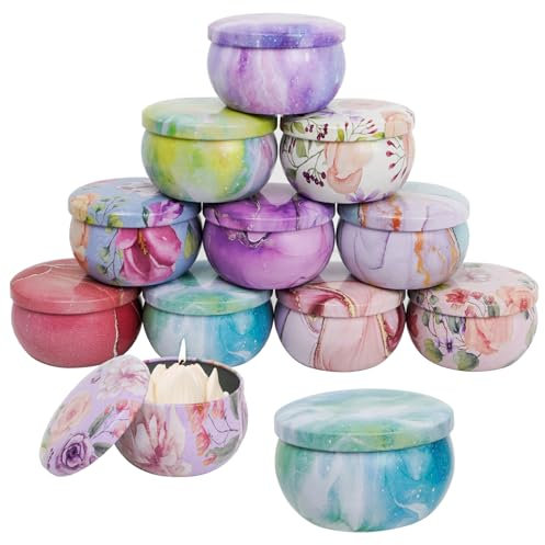 GOWTX Mixed Colours Small Candle Tins, 2.2oz Retro Metal Candle Making Jars, Unique Patterns Round Candle Cans, Mini Empty Candle Container with Lid, Bulk Wax Making Tin (Style1)