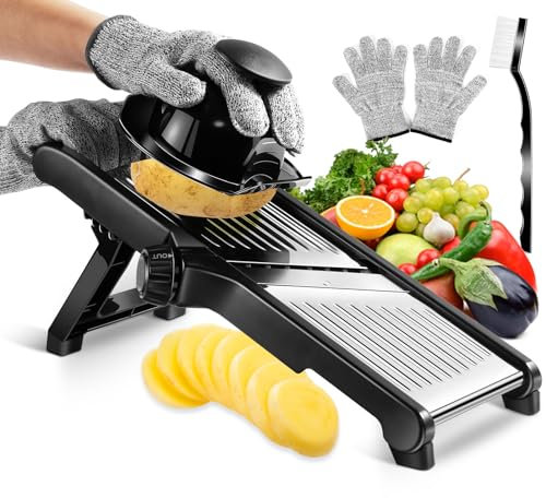 MASTERTOP Mandoline Vegetable Slicer, Stainless Steel Mandoline Food Slicer for Vegetable, Multi Functional Kitchen Mandolin for Potato Cabbage Onion Fruits, Send Gloves & Cleaning Brush