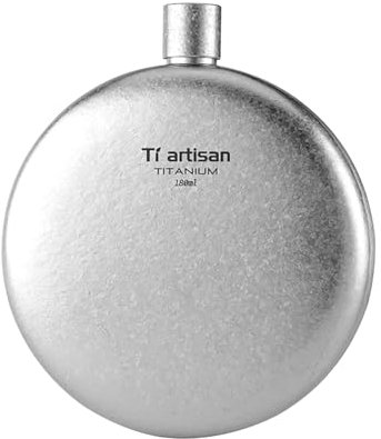 Ti artisan Titanium Portable Outdoor Flat Round Wine Flask, Hiking, Climbing, Ultralight Titanium Flask Wine Bottle for Outdoor Camping (Ice Flowers)