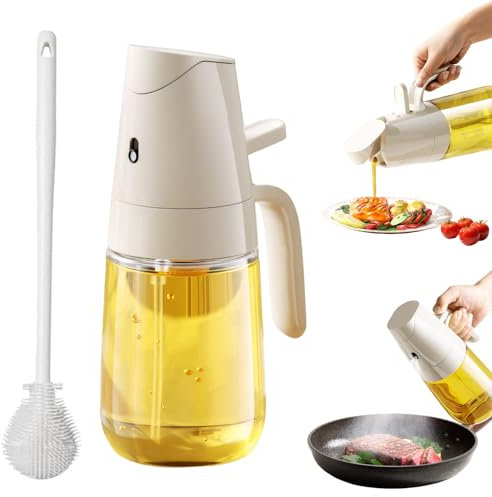 Ölsprüher mit sauberer Bürste, 300ml Spray und Gießen Dual-Purpose Öltopf, Zerstäuber Öl Zerstäuber, Multifunktions Glas auslaufsicherer Öltank, Ölsprayflasche, Spezielle Reinigungspalt Bürste