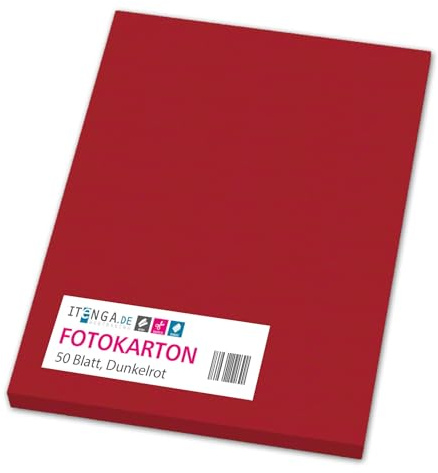 itenga farbiger Fotokarton 50 Blatt A4 300 g/qm² - Tonpapier Tonkarton Bastelpapier Bastelkarton Bogen durchgefärbt zum kreativen Gestalten und Basteln (DUNKELROT)