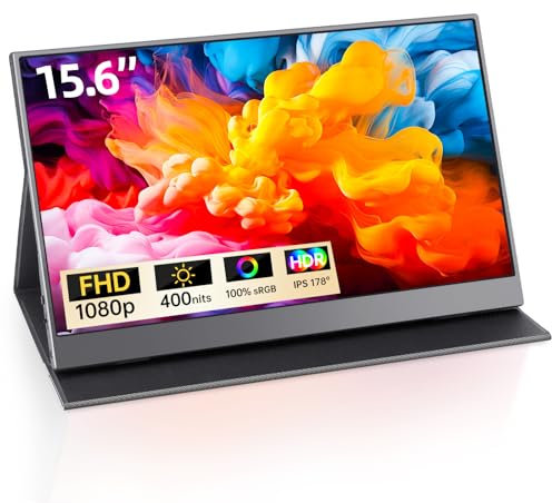 ATWYWTA Portable Monitor,15.6'' FHD 1080P Ultra Slim Portable Monitor for Laptop with Smart Cover & Speakers,HDR IPS external Screen for Laptop PC MAC Phone Xbox PS with USB Type C & HDMI