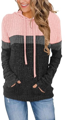 DUOEASE Sweat Femme Chic Elegant Pull Femme avec Poche Decontracte Hoodie Top Manches Longues Automne Haut