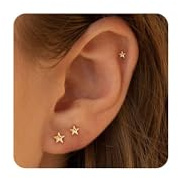 HANLI 3 Paar Ohrstecker Silber 925 / Gold Ohrringe Damen CZ flacher Rückseite Hypoallergen Minimalistisch Schmuck Geschenke