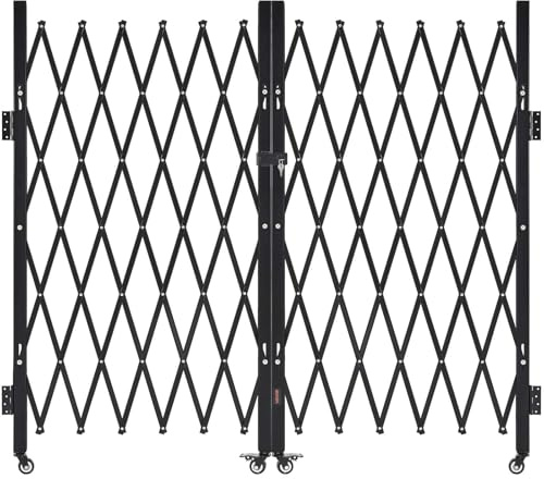 VEVOR Double Folding Security Gate, Lockable Scissor Gate with 360° Swivel Casters, Outdoor Barricade Steel Retractable Gates, for Entry Security, Garage, Warehouse & Pool, 125.98 x 63.19 in (W x H)