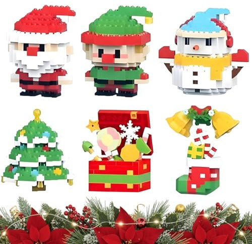 Christmas Santa Building Blocks Set,Christmas Themed Building Block Decorations,Mini Christmas Tree Element Building Figures,Perfects Gift for Children's Christmas Birthdays and Parties（6PCS ）
