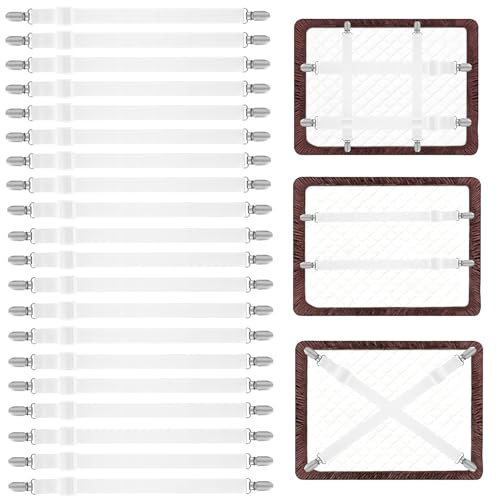 20 Stück Bettlakenspanner verstellbar 65–240 cm Weiß mit Metallclips | Starke Spannung rutschfester Halt schonend für Stoffe elastisch verstellbar glatte Bettflächen für Matratze Sofa Bügelbrett