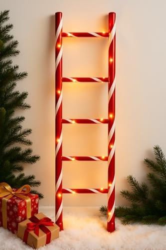 LED Leiter Zuckerstange 110 cm USB Weihnachtsbeleuchtung Fensterdeko Außen | LED Leuchtleiter in Warmweiß für Wanddeko, Eingangsbereich und Innenraum mit praktischem USB-Anschluss und Timer