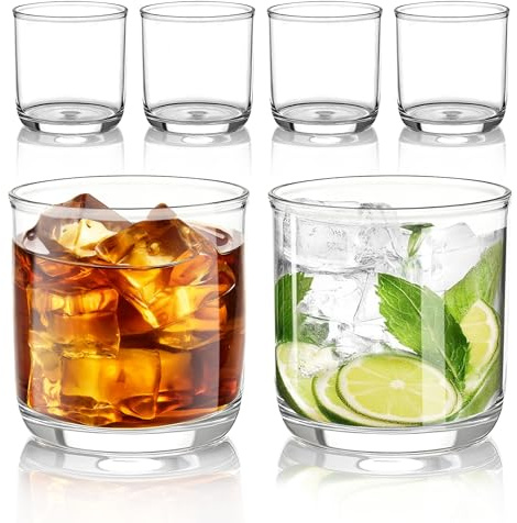 Kyraton Set de 6 Vasos de Whiskey Old Fashioned, Plástico PET Transparente 11,5oz (340ml) Resistentes e Indestructibles, para Agua, Cerveza, Jugo, Leche Fría, Scotch, Vodka, Bourbon, Coctel.
