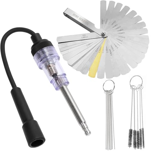 Mardatt 17Pcs 6-12V Inline Spark Plug Tester and 32 Blades Metric & Imperial Feeler Gauge with 15pcs Carburetor Cleaner Kit for Auto Car Lawn Mower Motorbike Internal External Engine