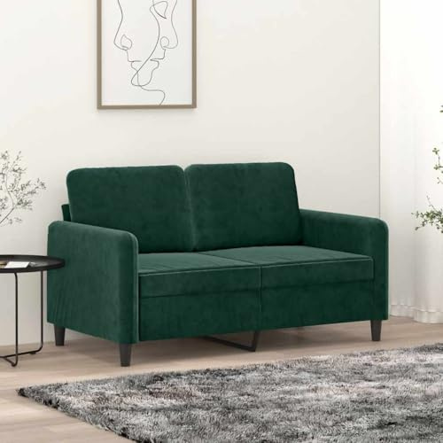 QUAHEAS 2-Sitzer-Sofa Dunkelgrün 120 cm Samt, Metallgestell, Robustes Polstersofa für Wohnzimmer, Bequeme Couch für Zwei Personen