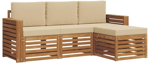 vidaXL Sofagarnituren 4 pcs Natur und Beige Massivholz Akazie, Moderner Garten-Sofa, robuster Sectional für den Außenbereich, stylishe Lounge, Terrasse für Komfort