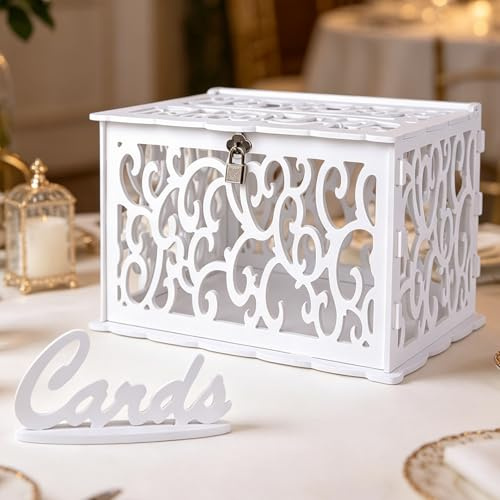 FARYODI Kartenbox Hochzeit mit Schlitz aus PVC, Wedding Card Box for Reception, Große Hochzeitsbox für Geldgeschenke, Geldbox mit Schloss für Hochzeit Geburtstag Babyparty Jubiläum