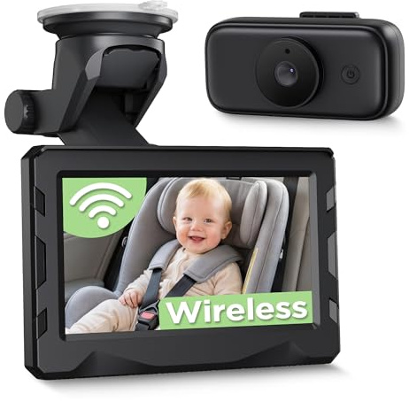 Cámara de bebé inalámbrica para coche HD 1080P, espejo de coche con visión nocturna, batería de 10000 mAh, pantalla HD de 4,3 pulgadas