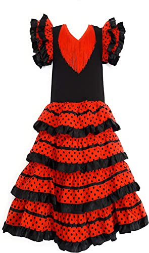flamifeel Mädchen Tulpen Kleid Schwarz Rouge/Noir