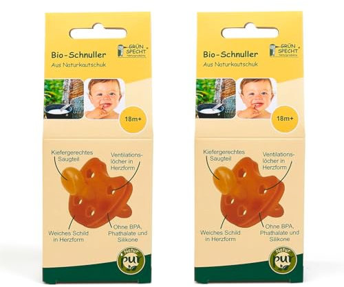 Gruenspecht Bio Schnuller aus Naturkautschuk 18 + Monate // 2er Set, weiche Schild in Herzform, Kieferorthopädische Form