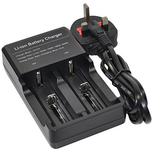 2 piles 18350 pour lampe de poche LED 3,6/3,7 V haut plat (1 x chargeur double AC)