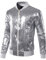 JOGAL Herren Metallic Pailletten Jacke 70er Baseball Bomberjacke Disco Nachtklub Party Kostüm Silber Mittel