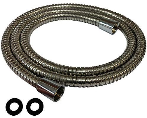 2.5M Universal Chrome Shower Hose - 14mm Pipe Double Buckle Washers Compatible