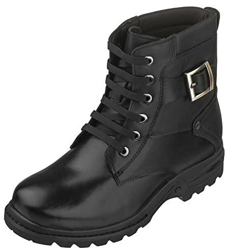 CALTO Scarpe rialzate invisibili da uomo uomo con rialzo in altezza - Stivaletti alti con lacci in pelle premium neri - 3.2 pollici più alti - T14002 - Taglia 9
