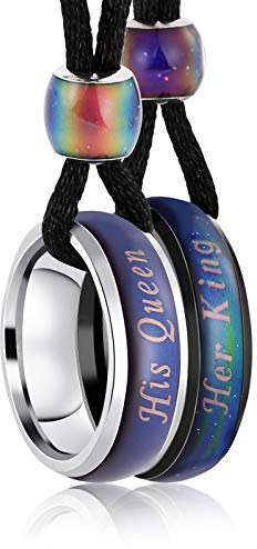 Bishilin Paar Ketten Edelstahl, Halksette mit Anhänger Ringe His Queen und Her King Partnerketten für Sie und Ihn mit Rolokette 60CM