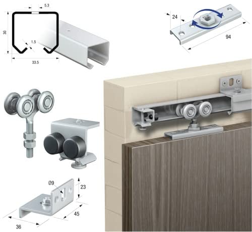 Runners Series 20 Industrial Sliding Door Track System 90kg (3mtr Double Door Kit)