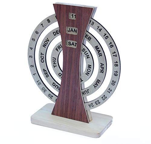 IVEI Schreibtischkalender aus Holz – Schreibtisch-Organizer – lebenslanger Kalender – runder ewiger Kalender aus Holz für Schreibtischdekoration, Arbeitszimmer – endloser Kalender für Büro
