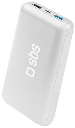 SBS Power Bank Caricabatterie Portatile da 20.000 mAh a Ricarica Rapida, 2 uscite USB da 1A e 2.1A, Ingresso Micro USB, Intelligent Charge, 4 indicatori LED di Stato, Cavo USB Incluso