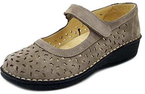 Cinzia Soft, Scarpe Donna Ballerine con Strap in Pelle Beige, Linea Ortopedica, Pianta Larga e Plantare Estraibile, Zeppa Bassa, 2945
