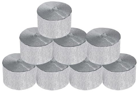 Krepppapier-Rollen, Silberfarben, für Hochzeit, Geburtstag, Babyparty, Fest, Dekoration, Regenbogen-Bastelzubehör, Wohnzimmer, Schlafzimmer, Wohndekoration, 8 Stück