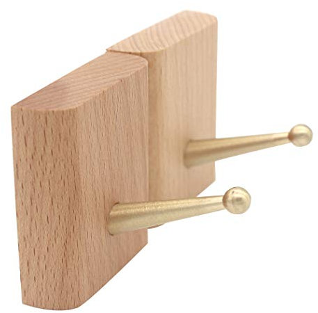 Gullor Garderobenhaken aus Holz, Messing, Wandhaken, Hutablage, Kleiderbügel, Retro-Vintage-Stil, Einzelner Organizer, Wandhalter (Buche und Schwarz-Walnuss) – Hellgelb