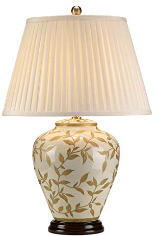Licht-Erlebnisse Wohnliche Tischleuchte ISMEINA Keramik Stoff in Gold Weiß 62 cm hoch E27 Nachttischlampe Wohnzimmerleuchte