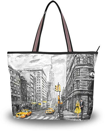 HMZXZ RXYY Man Frau Gelb Taxi New York Ölgemälde Handtaschen und Geldbörse für Frau Tote Tasche groß Kapazität obenGriff Käufer Schulter Tasche