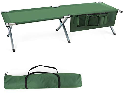 RELAX4LIFE Campingbett mit Seitentasche & Tragetasche, Feldbett mit 6 rutschfesten Füßen, Klappbett aus 600D Oxford-Stoff & Stahl, Liege bis 204kg belastbar, 190x73x42 cm, für drinnen & draußen (Grün)