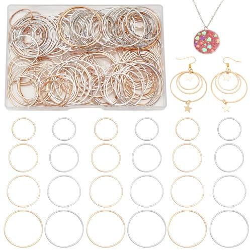 OLYCRAFT 160 Stück Golden Silber Runder Hohler Rahmen Anhänger Ohrringe Rahmen Messing Offene Lünette 20mm/25mm/30mm/35mm Kreis Messingringe Für Ohrringe Herstellung Und UV-Harz Handwerk