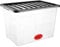 VTL 5 x 80L 80 Litre X Large Plastic Storage Clear Box Strong Stackable Container Black Lid (Pack of 5) MADE IN UK