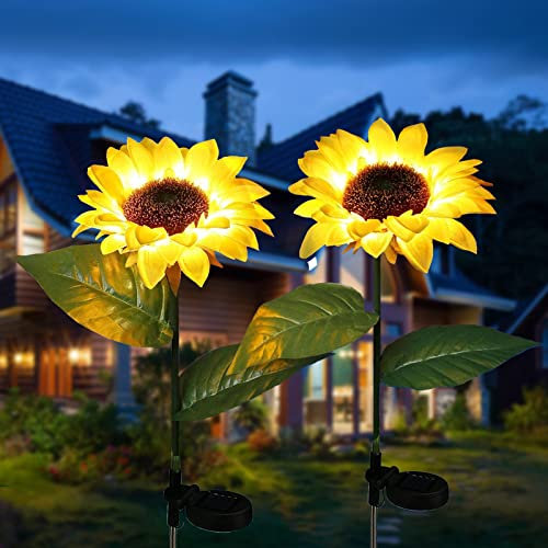 ZQX Solarleuchte Garten für Außen, 2 Stück Solar Sonnenblumen lichter, IP65 Wasserdicht LED Stehend Blumen Solarlampen Deko für Terrasse, Rasen, Gehweg, Landschaft, Hof - Warmweiß