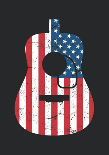 Notizbuch A4 kariert mit Softcover Design: Musiker Gitarre Amerika Flagge USA Fahne Country Musik: 120 karierte DIN A4 Seiten