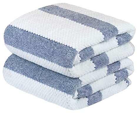 Jml Microfiber Bath Towels, Bath Towel 2 Pack(30 x 60), Oversized, Soft, Super Absortbent and Fast Drying, Multipurpose Use for Sports, Fitness, Yoga, Waffle Stripe Royal Blue
